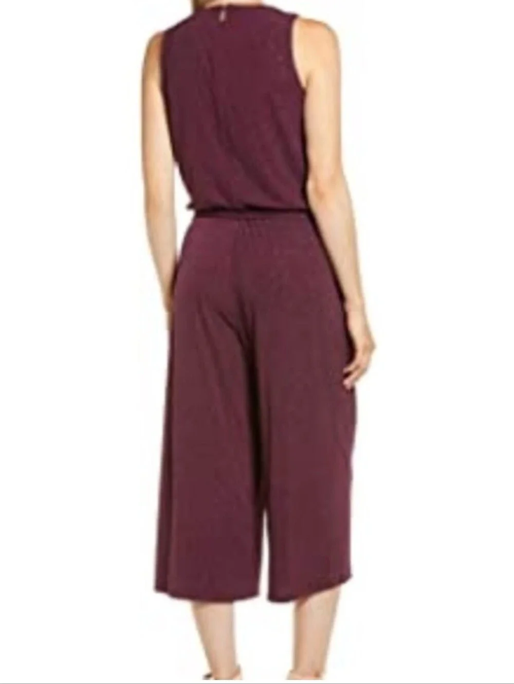 Michael Kors Glitter Sparkle Faux Wrap Belted Cropped Jumpsuit Small Mulberry